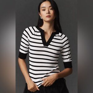 Anthropologie Maeve Size 1X Half-Sleeve Ribbed Striped Henley Tee